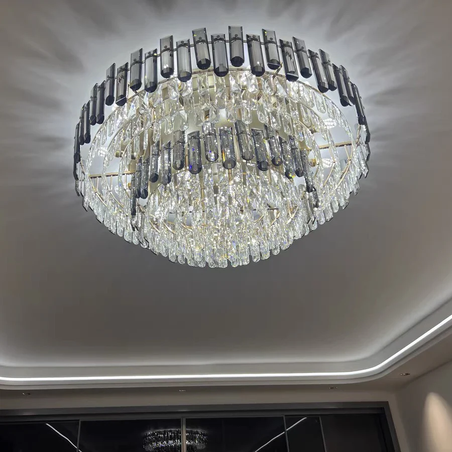 Smoke Gray Crystal Chandelier Flush Mounted Ceiling Light Fitxture Set for Dining Room/Living Room - Image 8