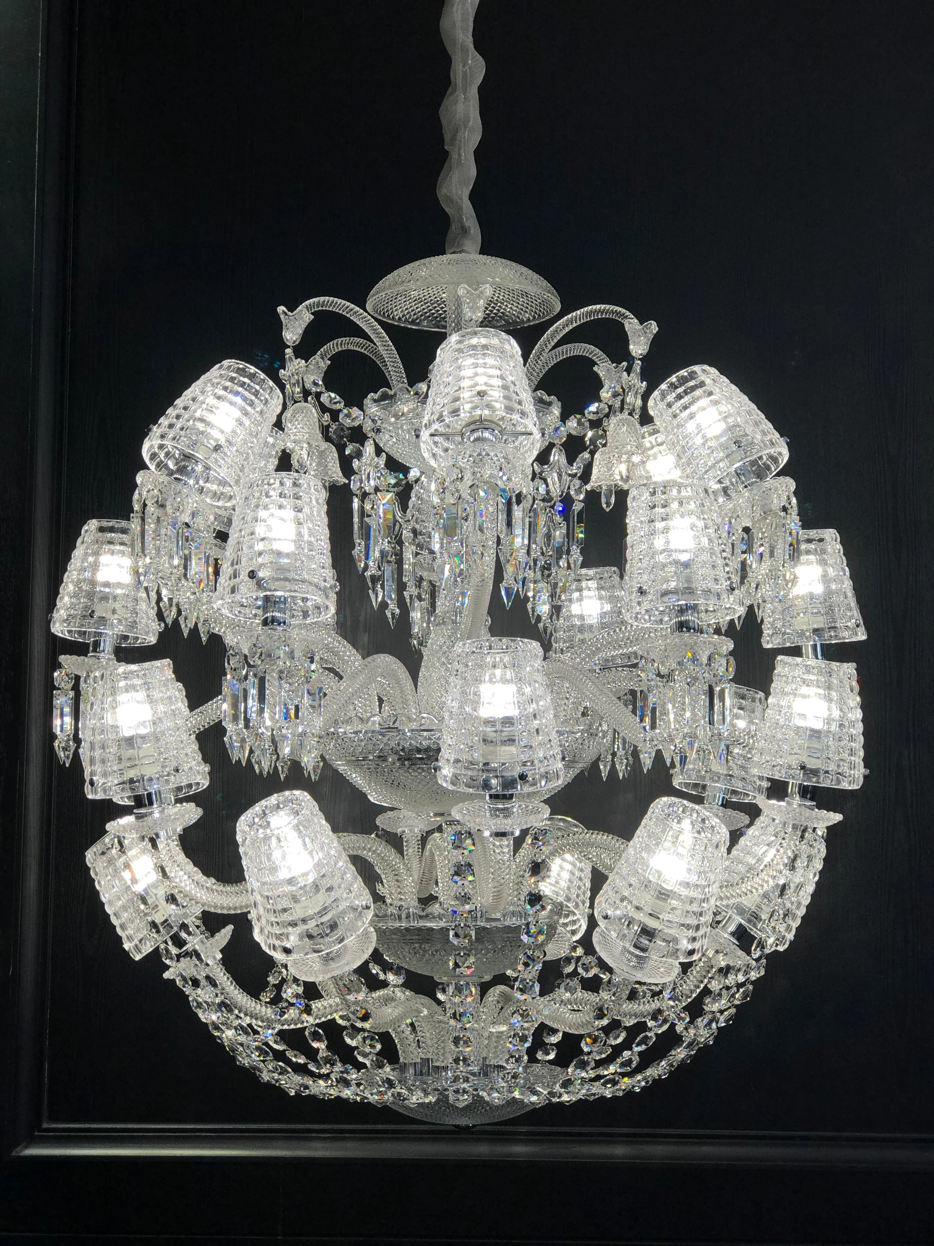 Luxury Globe Crystal Chandelier With Fabric/Crystal Glass Lampshades - Image 4