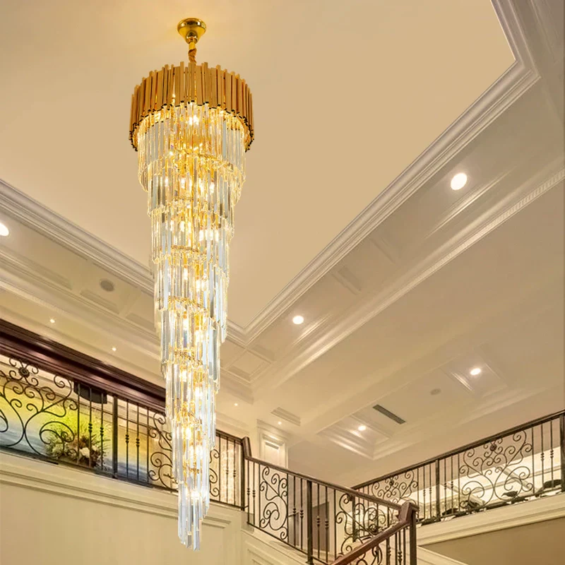 Luxury Gold Spiral Crystal Chandelier for Staircase/Foyer/Entryway - Image 3