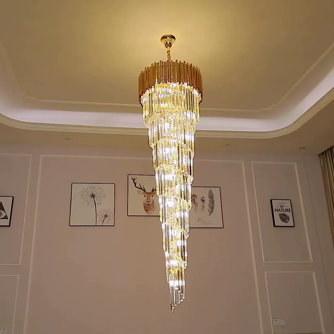 Luxury Gold Spiral Crystal Chandelier for Staircase/Foyer/Entryway - Image 5