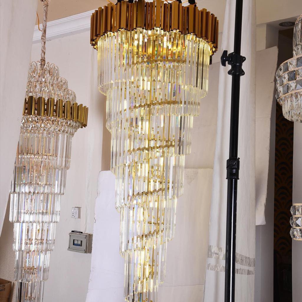 Luxury Gold Spiral Crystal Chandelier for Staircase/Foyer/Entryway - Image 7