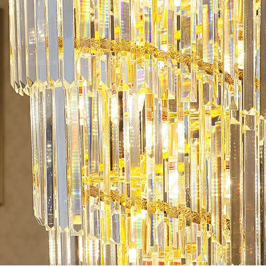Luxury Gold Trimmed Long Crystal Chandelier Foyer Staircase Extra Large Ceiling Light Fixture - Image 7