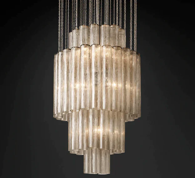 Luxury Italian Style Tubular Glass Chandelier With Chrome Finish - Image 11
