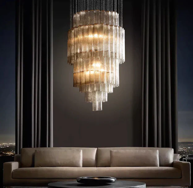 Luxury Italian Style Tubular Glass Chandelier With Chrome Finish - Image 12