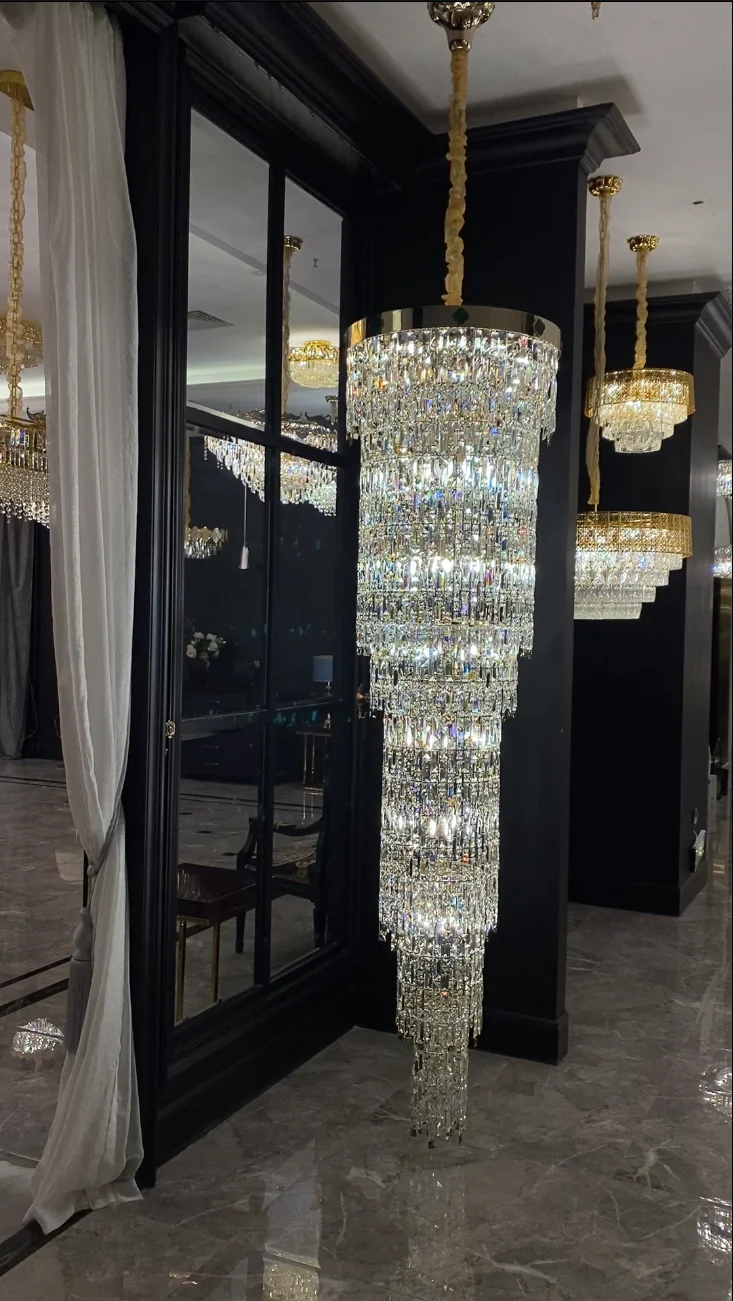 Luxury Modern Round Multi-layers Crystal Chandelier with Four Leaf Clover for Staircase/High-ceiling Space/ Foyer - Image 2