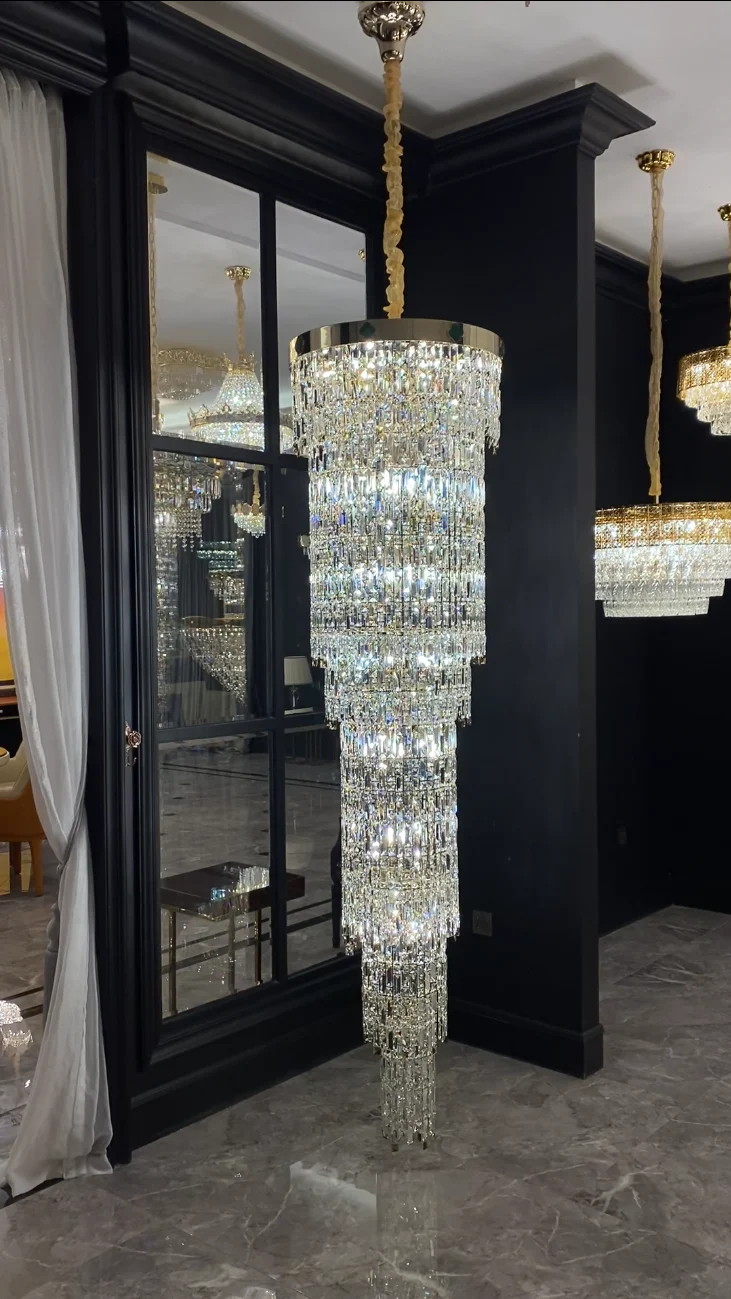 Luxury Modern Round Multi-layers Crystal Chandelier with Four Leaf Clover for Staircase/High-ceiling Space/ Foyer - Image 3