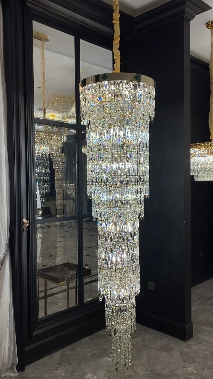 Luxury Modern Round Multi-layers Crystal Chandelier with Four Leaf Clover for Staircase/High-ceiling Space/ Foyer - Image 5