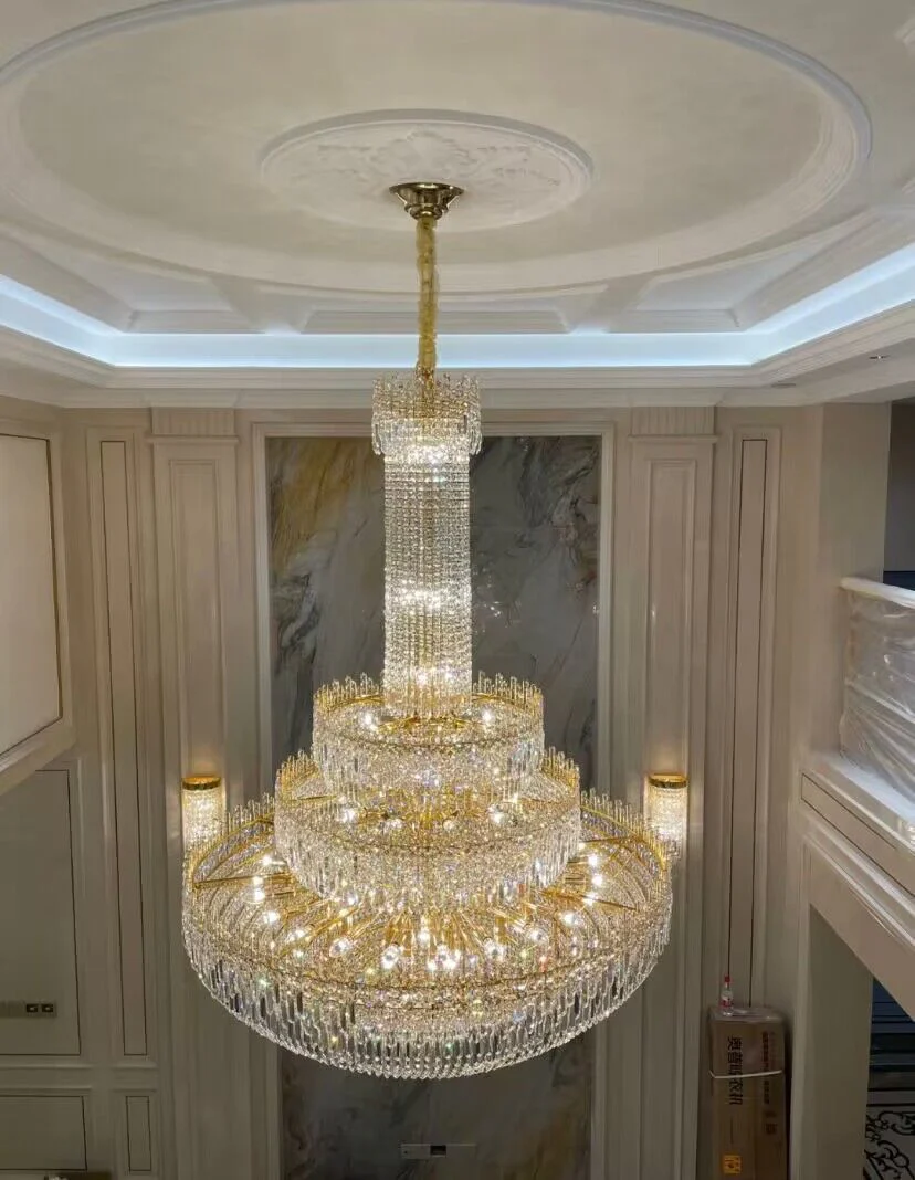 Luxury Oversized Gold European Pagoda-inspired Crystal Chandelier for Foyer/Staircase/Hallway/Entryway - Image 4