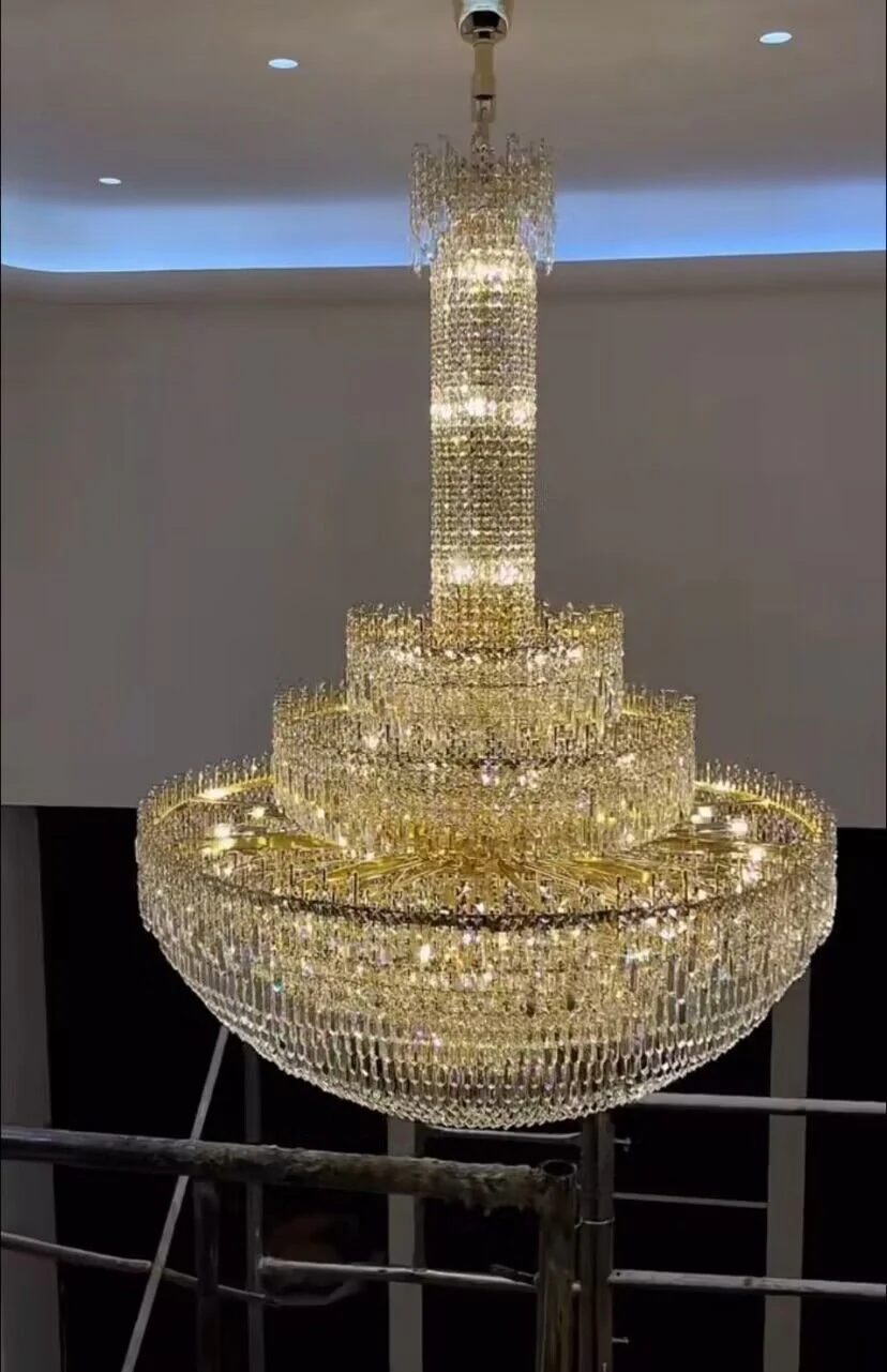 Luxury Oversized Gold European Pagoda-inspired Crystal Chandelier for Foyer/Staircase/Hallway/Entryway - Image 5