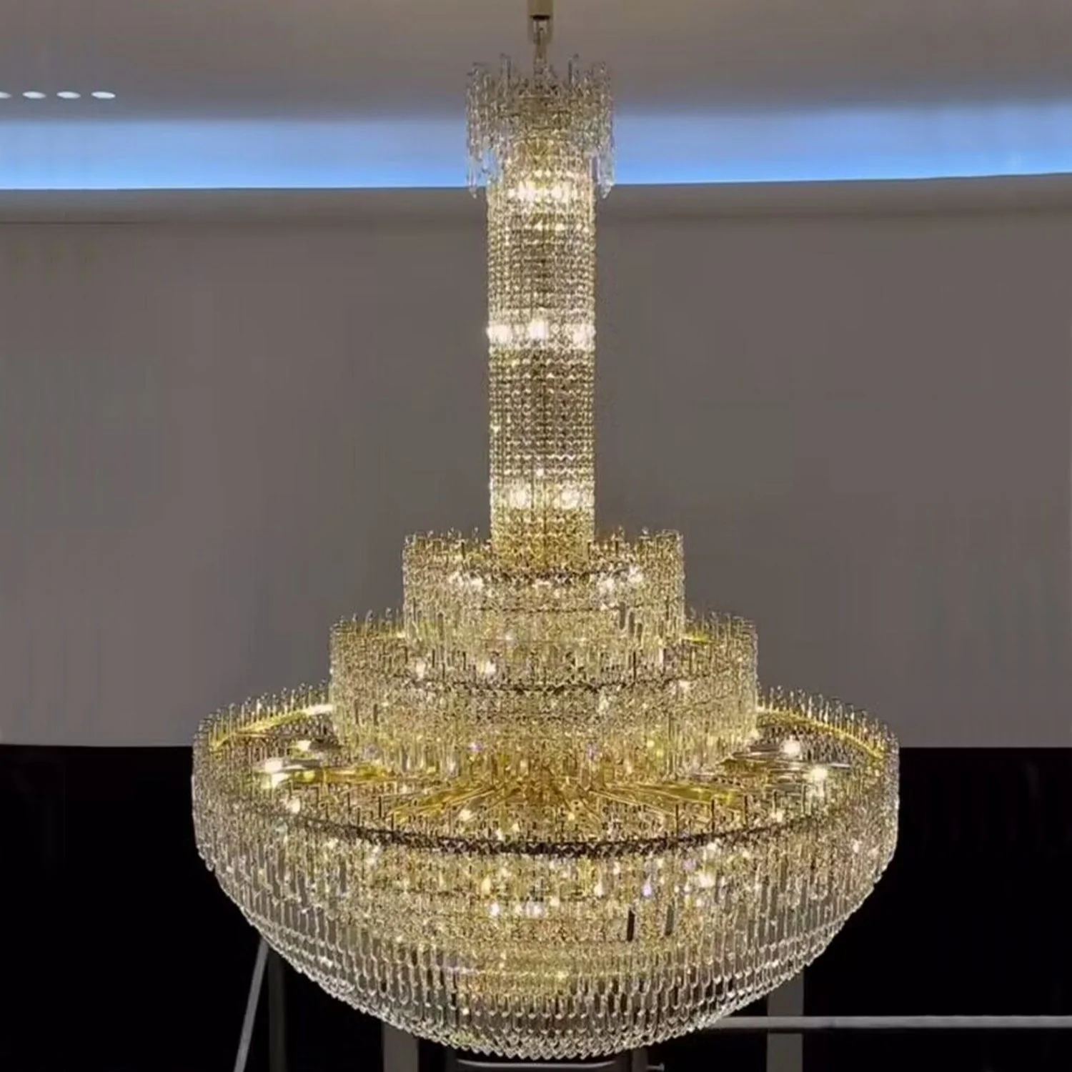Luxury Oversized Gold European Pagoda-inspired Crystal Chandelier for Foyer/Staircase/Hallway/Entryway - Image 6