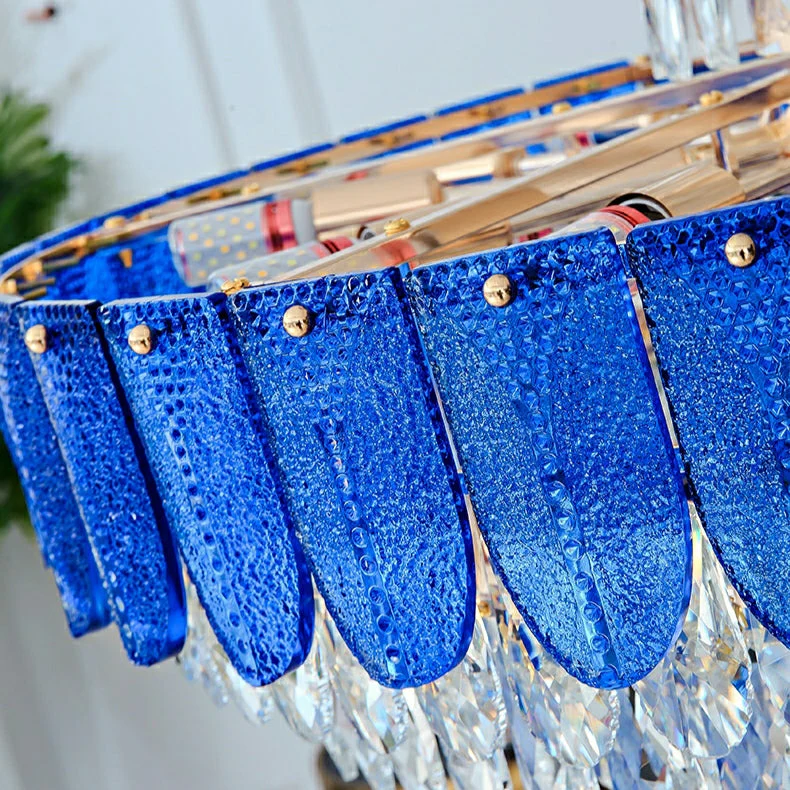 Restaurant/ Hotel Chandelier Foyer Duplex High Ceiling Light Fixture For Staircase/ Living Room In Gray/ Amber/ Blue Trimmed - Image 13