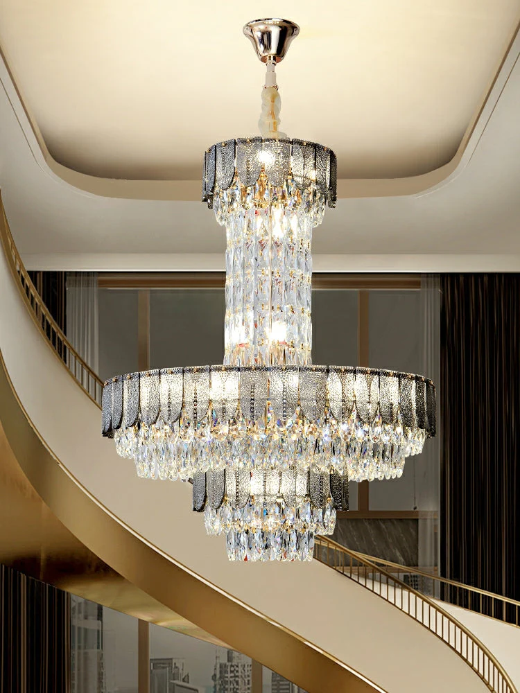 Restaurant/ Hotel Chandelier Foyer Duplex High Ceiling Light Fixture For Staircase/ Living Room In Gray/ Amber/ Blue Trimmed - Image 2