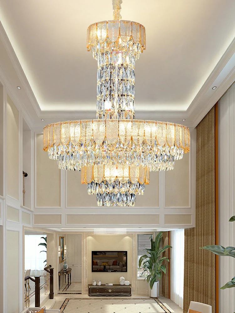 Restaurant/ Hotel Chandelier Foyer Duplex High Ceiling Light Fixture For Staircase/ Living Room In Gray/ Amber/ Blue Trimmed - Image 3