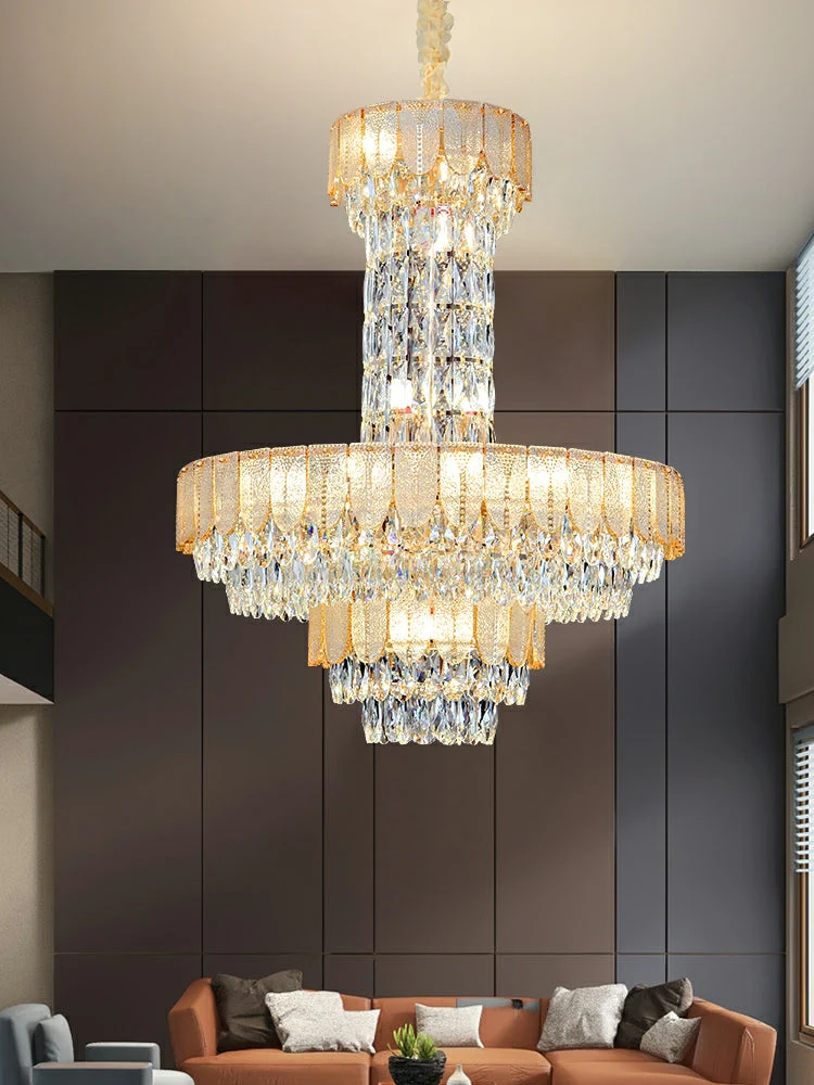 Restaurant/ Hotel Chandelier Foyer Duplex High Ceiling Light Fixture For Staircase/ Living Room In Gray/ Amber/ Blue Trimmed - Image 4