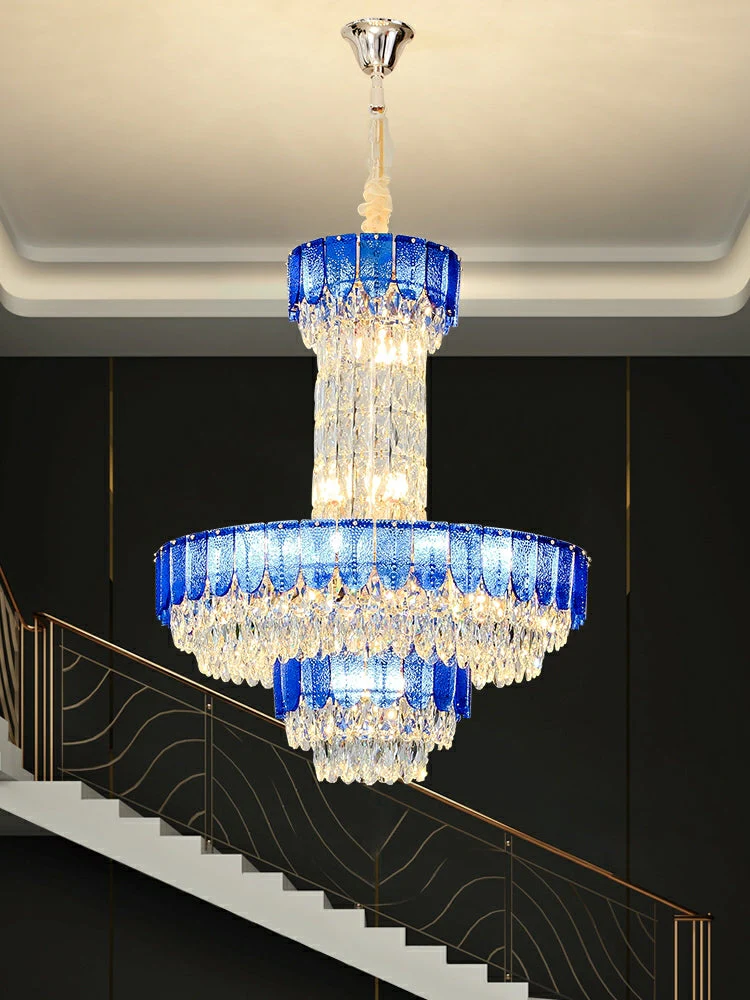Restaurant/ Hotel Chandelier Foyer Duplex High Ceiling Light Fixture For Staircase/ Living Room In Gray/ Amber/ Blue Trimmed - Image 5