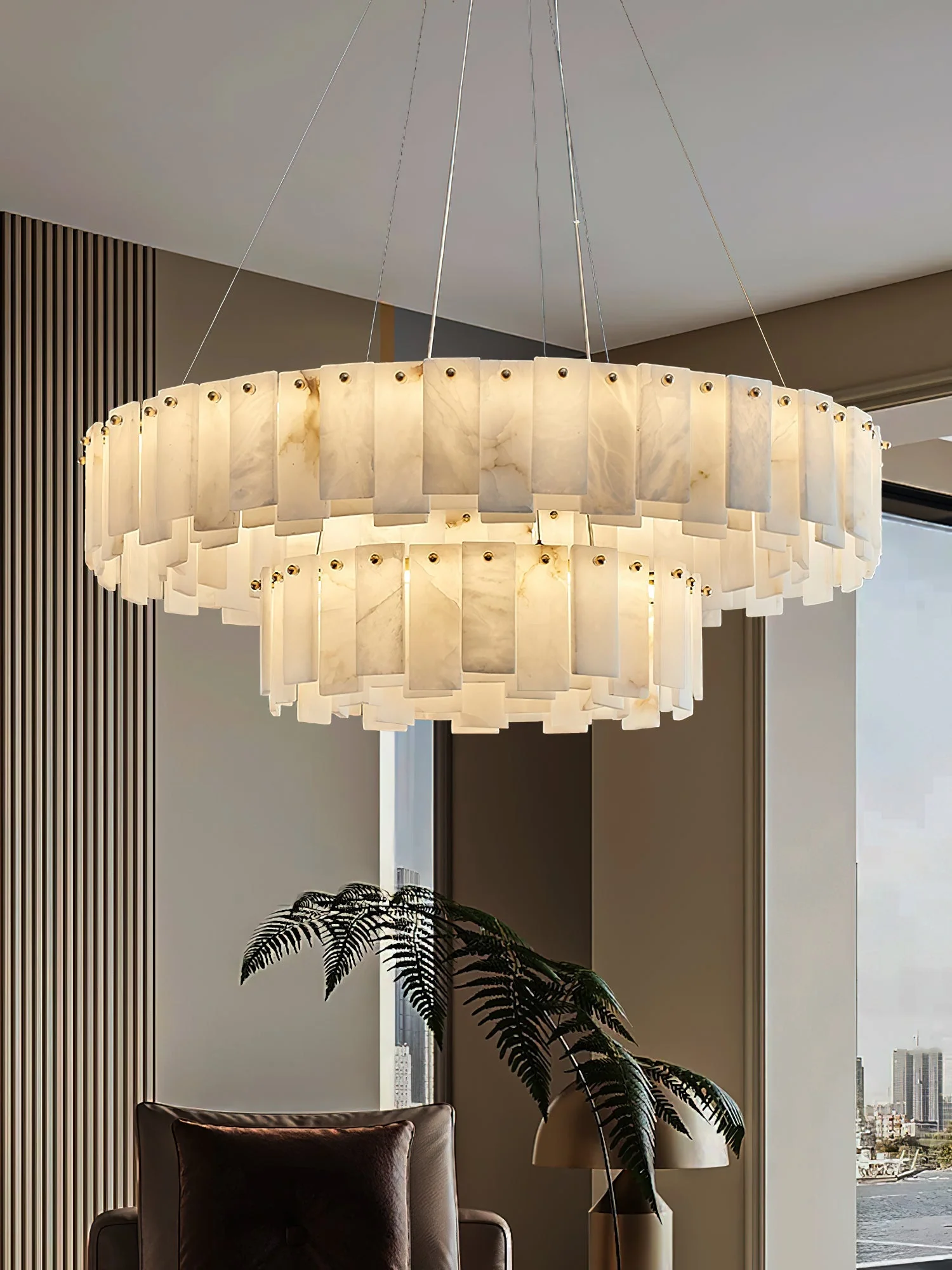 Mancy Alabaster Round Chandelier Lighting Fixture - Image 15