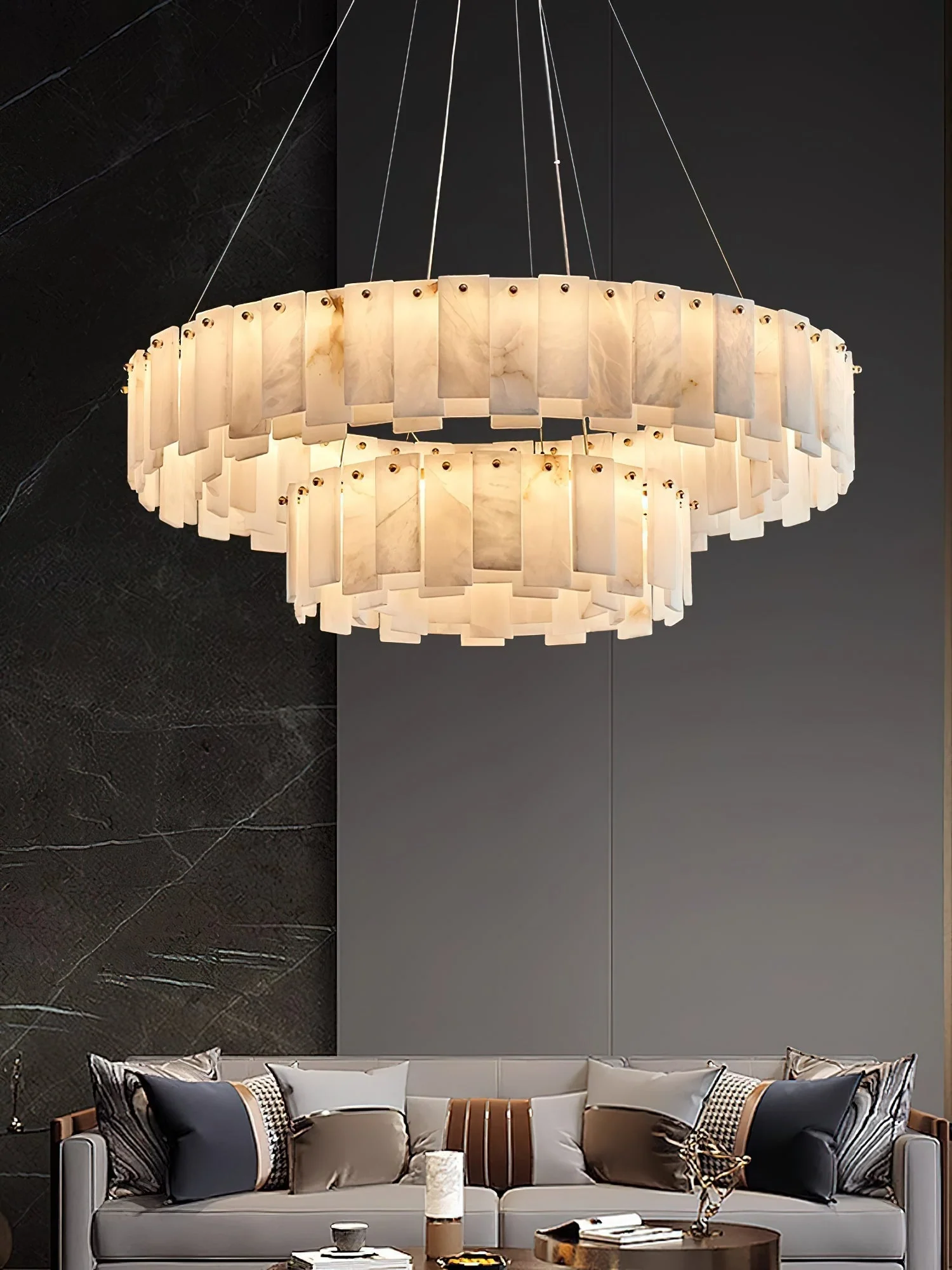 Mancy Alabaster Round Chandelier Lighting Fixture - Image 16
