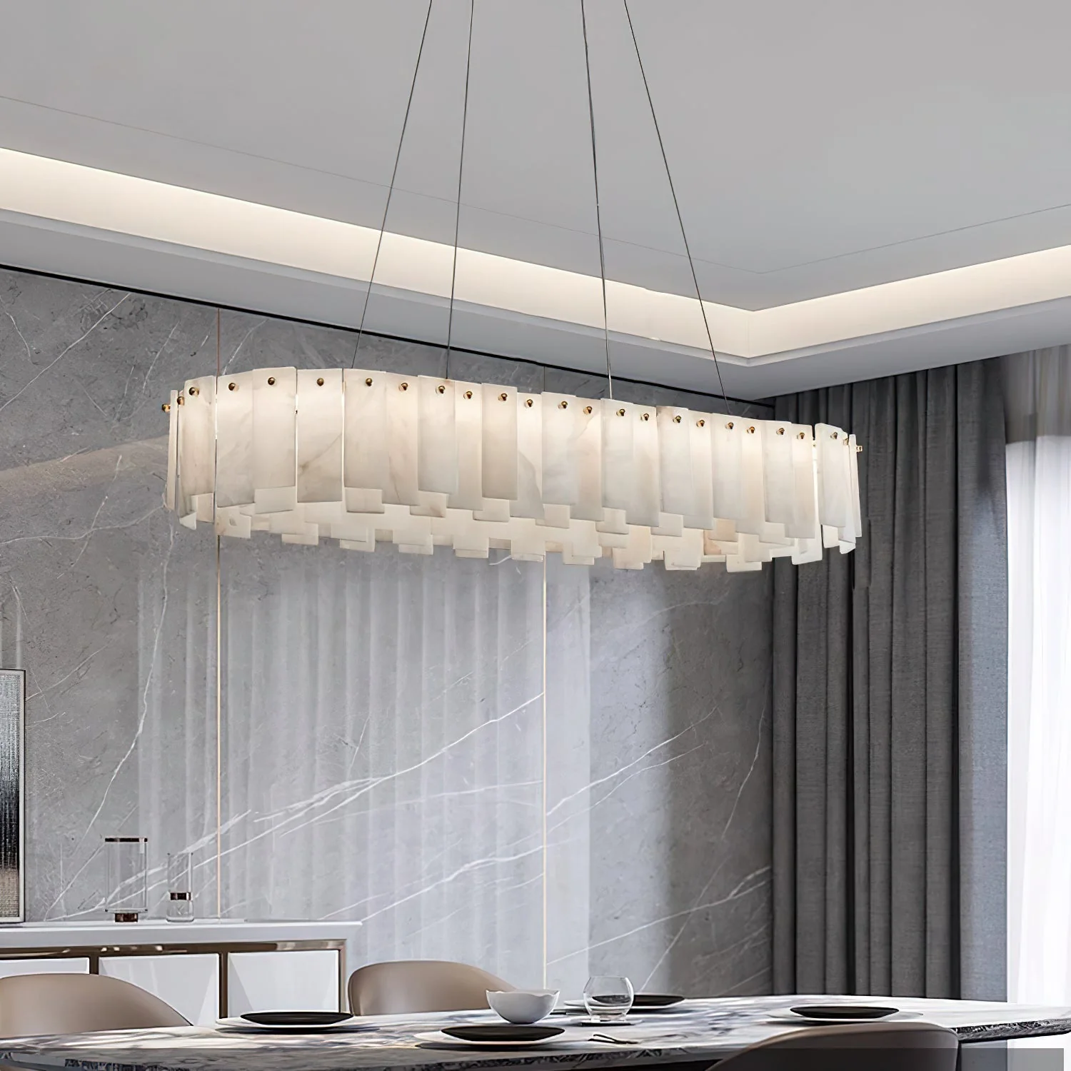 Mancy Alabaster Round Chandelier Lighting Fixture - Image 6
