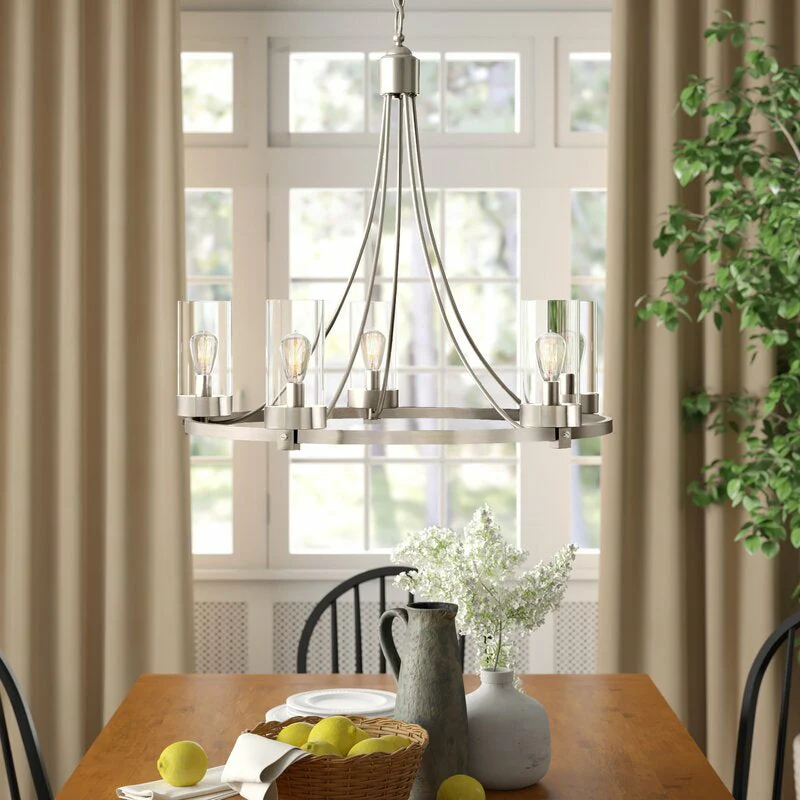 Matte Black/ Chrome Farmhouse Chandeliers 5-Light Wagon Wheel North American Traditional Patio Ceiling Lights - Image 2