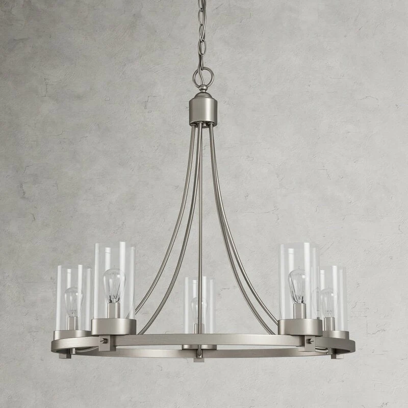 Matte Black/ Chrome Farmhouse Chandeliers 5-Light Wagon Wheel North American Traditional Patio Ceiling Lights - Image 3