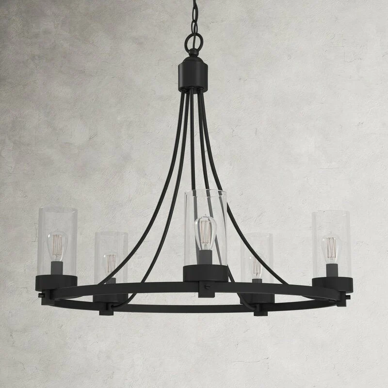 Matte Black/ Chrome Farmhouse Chandeliers 5-Light Wagon Wheel North American Traditional Patio Ceiling Lights - Image 4
