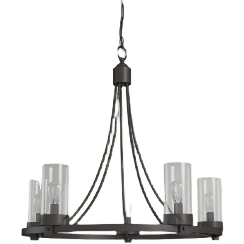 Matte Black/ Chrome Farmhouse Chandeliers 5-Light Wagon Wheel North American Traditional Patio Ceiling Lights - Image 5