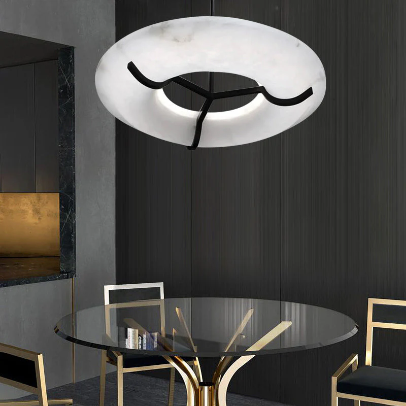 Glacera Modern Round Alabaster Dining Room Chandelier - Image 2