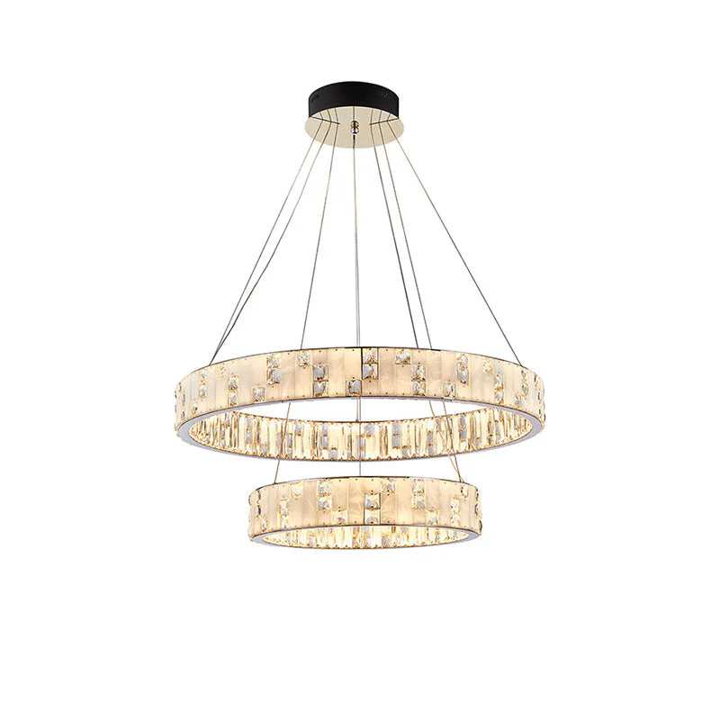 Merlin Tiered Round Crystal Alabaster Chandelier - Image 14