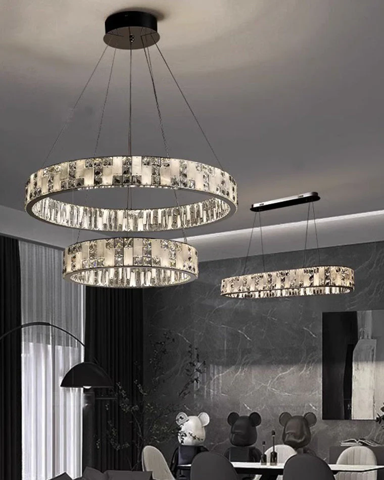 Merlin Tiered Round Crystal Alabaster Chandelier - Image 3