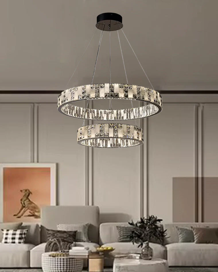Merlin Tiered Round Crystal Alabaster Chandelier - Image 4