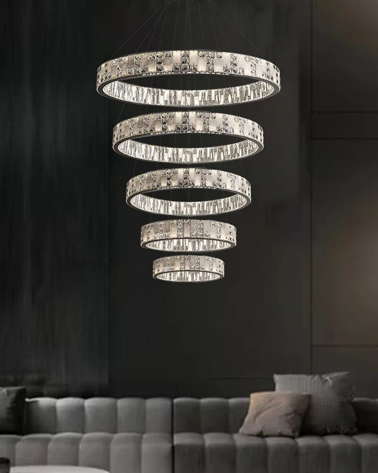 Merlin Tiered Round Crystal Alabaster Chandelier - Image 6
