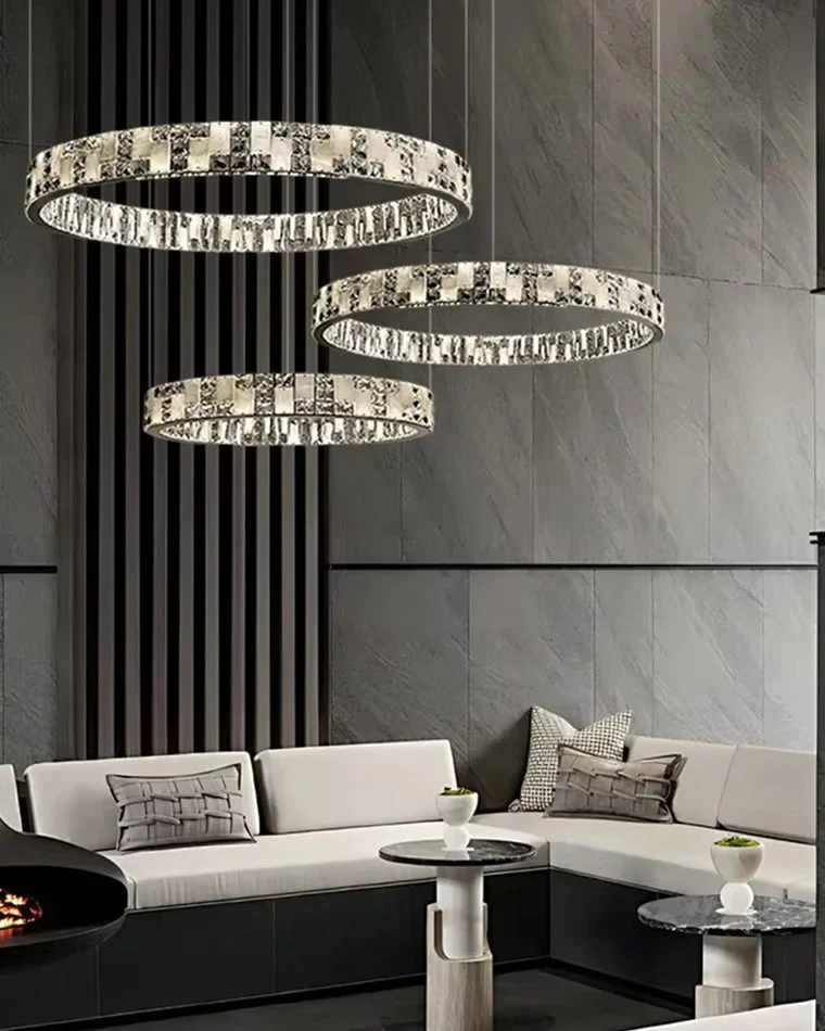 Merlin Tiered Round Crystal Alabaster Chandelier - Image 8