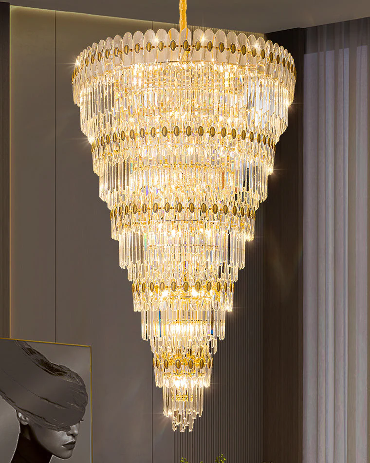 Merlin Tiered Tapered Gold Crystal Chandelier - Image 11