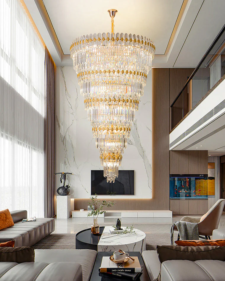Merlin Tiered Tapered Gold Crystal Chandelier - Image 2