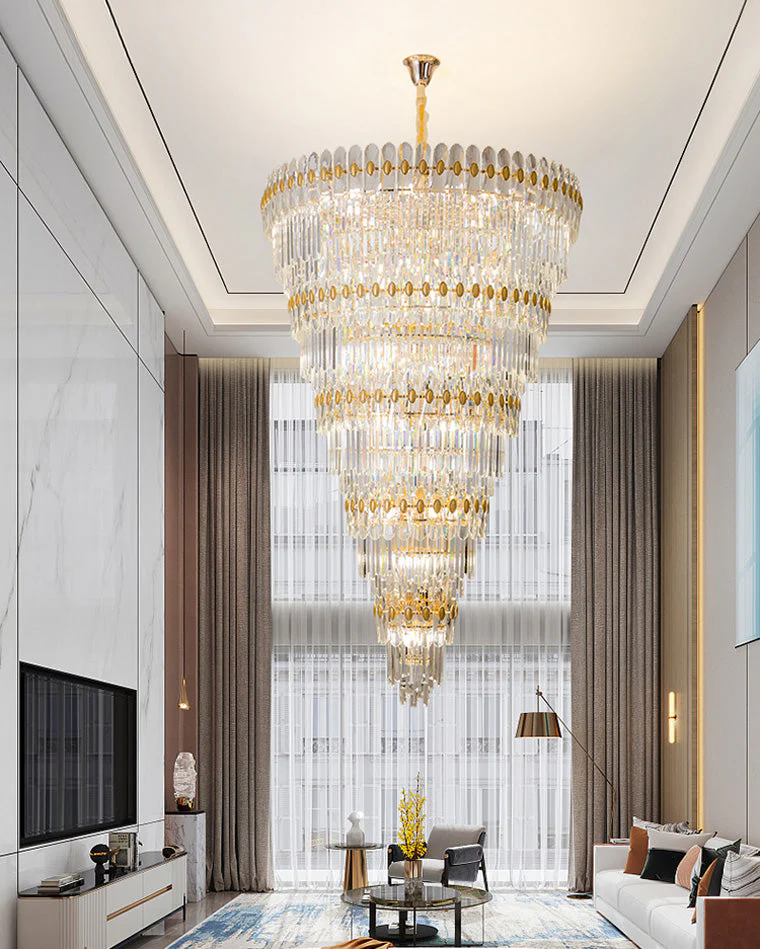 Merlin Tiered Tapered Gold Crystal Chandelier - Image 3
