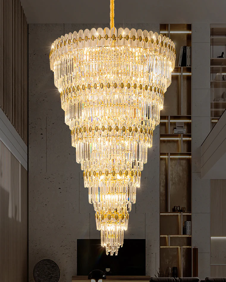 Merlin Tiered Tapered Gold Crystal Chandelier - Image 9