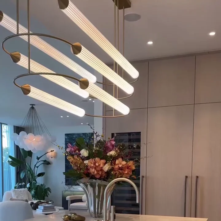 Minimalism Brass Ellipse Horizontal LED Chandelier for Kitchen Island/Dining Room - Image 2
