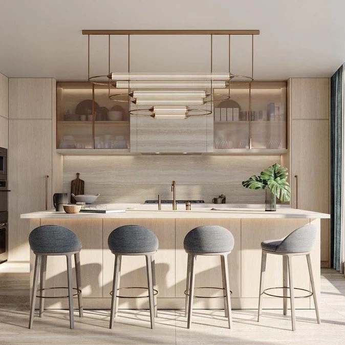 Minimalism Brass Ellipse Horizontal LED Chandelier for Kitchen Island/Dining Room - Image 4