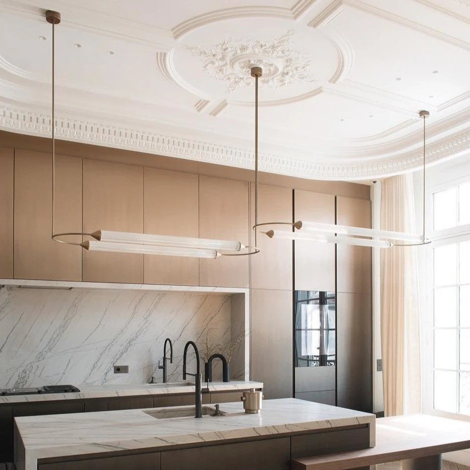 Minimalism Brass Ellipse Horizontal LED Chandelier for Kitchen Island/Dining Room - Image 5