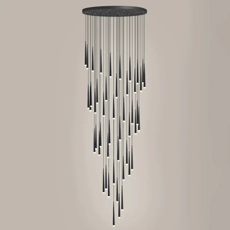 Minimalism Black Metal Ceiling Pendant Lighting Fixture For Staircase in Gold/ Black Finish - Image 11