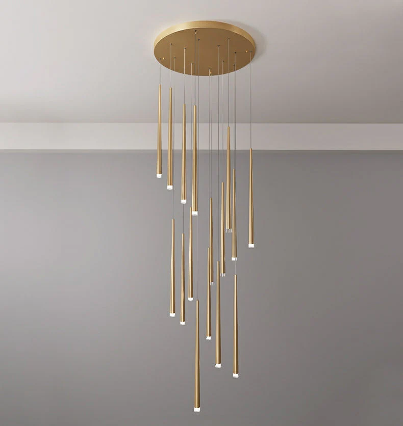 Minimalism Black Metal Ceiling Pendant Lighting Fixture For Staircase in Gold/ Black Finish - Image 12