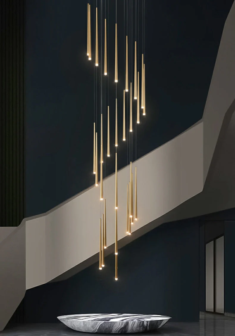 Minimalism Black Metal Ceiling Pendant Lighting Fixture For Staircase in Gold/ Black Finish - Image 13