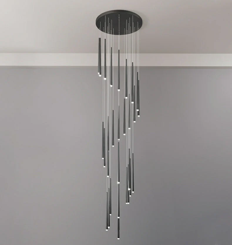 Minimalism Black Metal Ceiling Pendant Lighting Fixture For Staircase in Gold/ Black Finish - Image 15