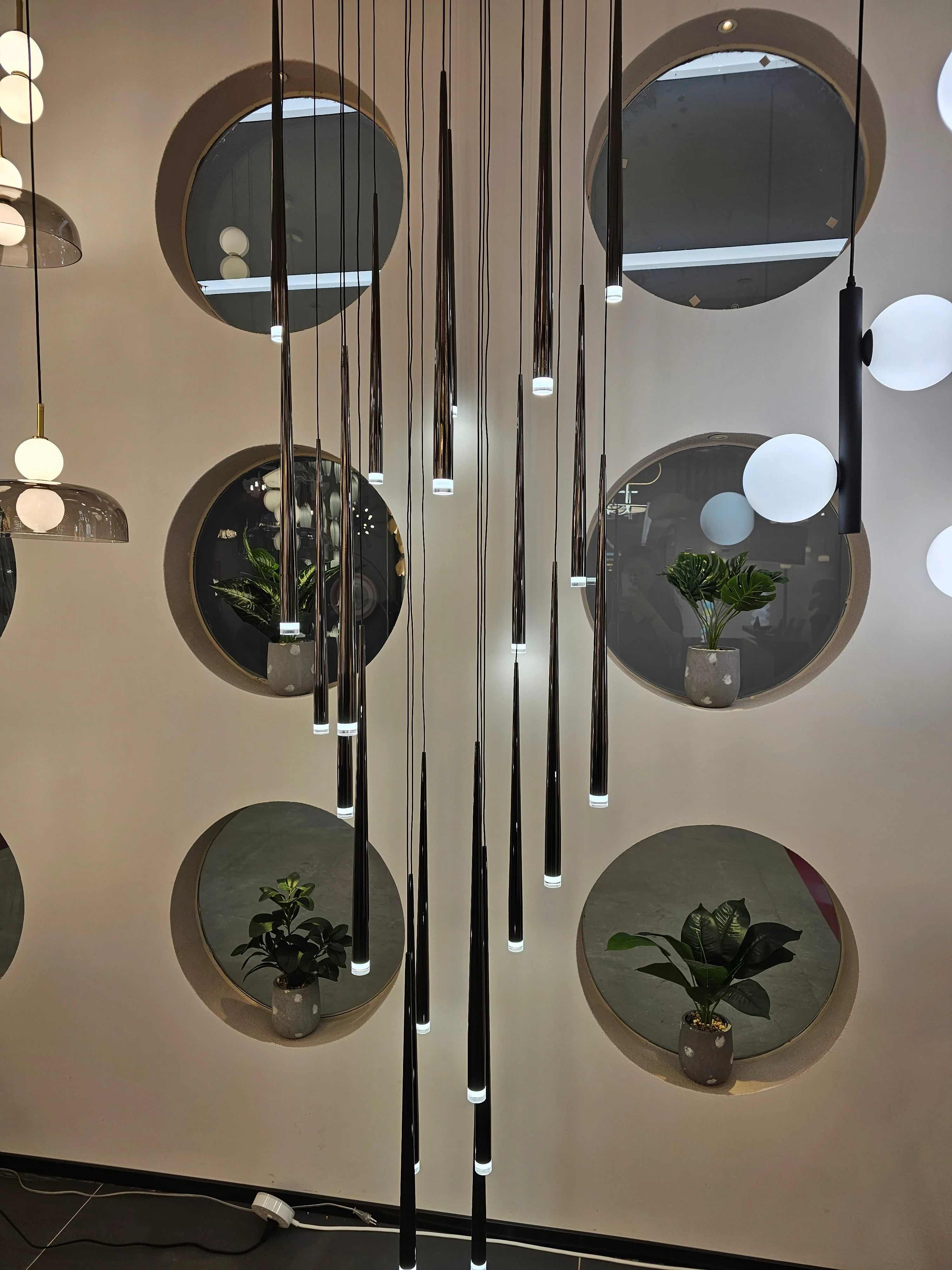 Minimalism Black Metal Ceiling Pendant Lighting Fixture For Staircase in Gold/ Black Finish - Image 16