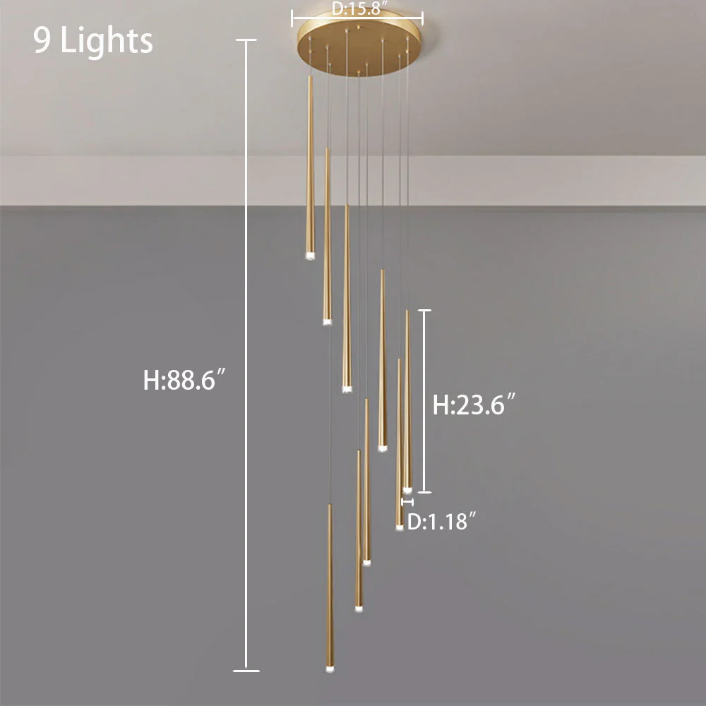 Minimalism Black Metal Ceiling Pendant Lighting Fixture For Staircase in Gold/ Black Finish - Image 18