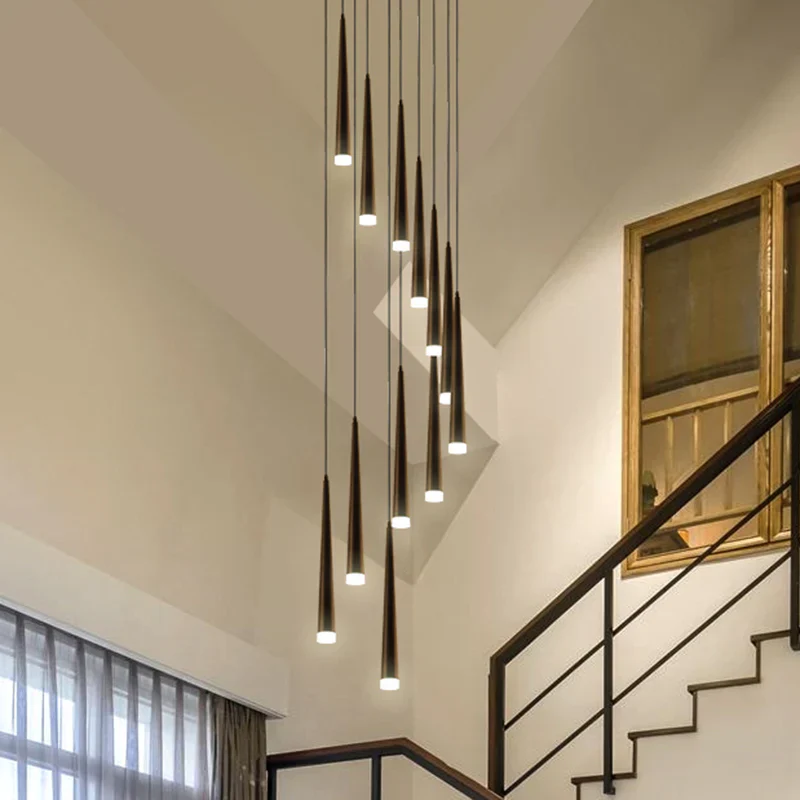 Minimalism Black Metal Ceiling Pendant Lighting Fixture For Staircase in Gold/ Black Finish - Image 2