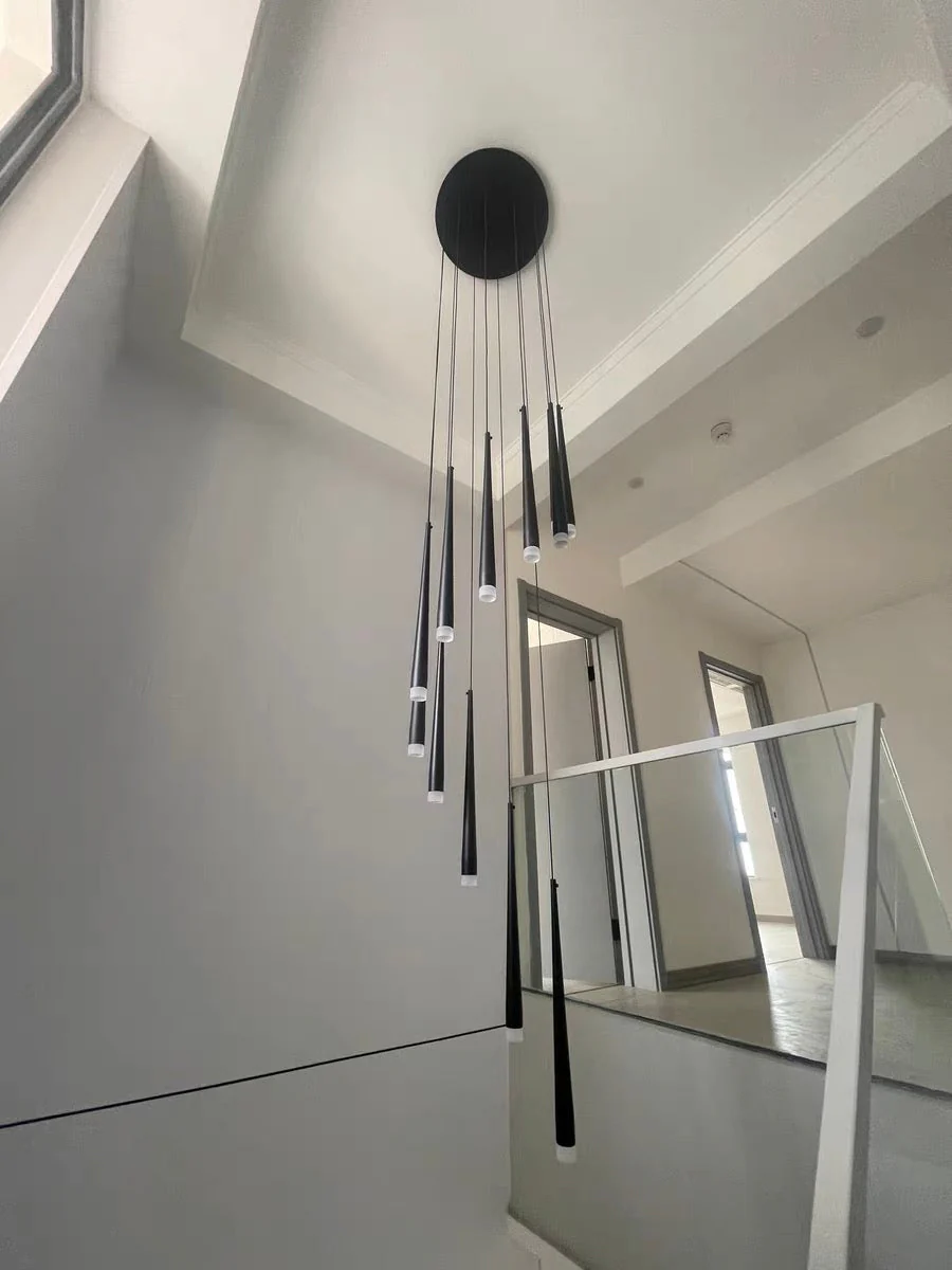 Minimalism Black Metal Ceiling Pendant Lighting Fixture For Staircase in Gold/ Black Finish - Image 20
