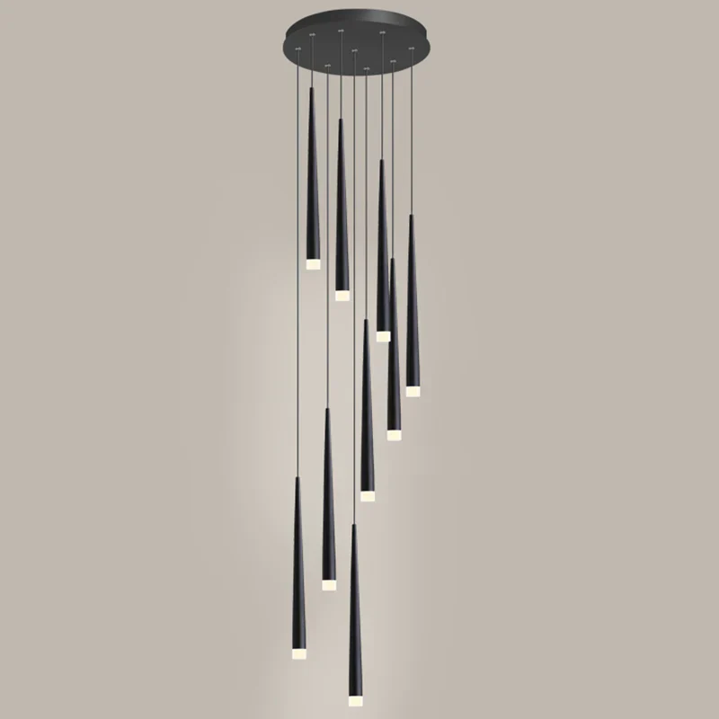 Minimalism Black Metal Ceiling Pendant Lighting Fixture For Staircase in Gold/ Black Finish - Image 21