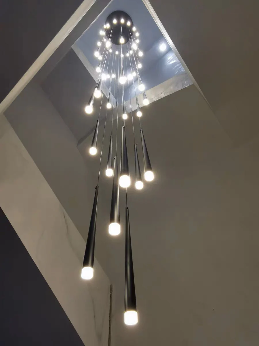 Minimalism Black Metal Ceiling Pendant Lighting Fixture For Staircase in Gold/ Black Finish - Image 22