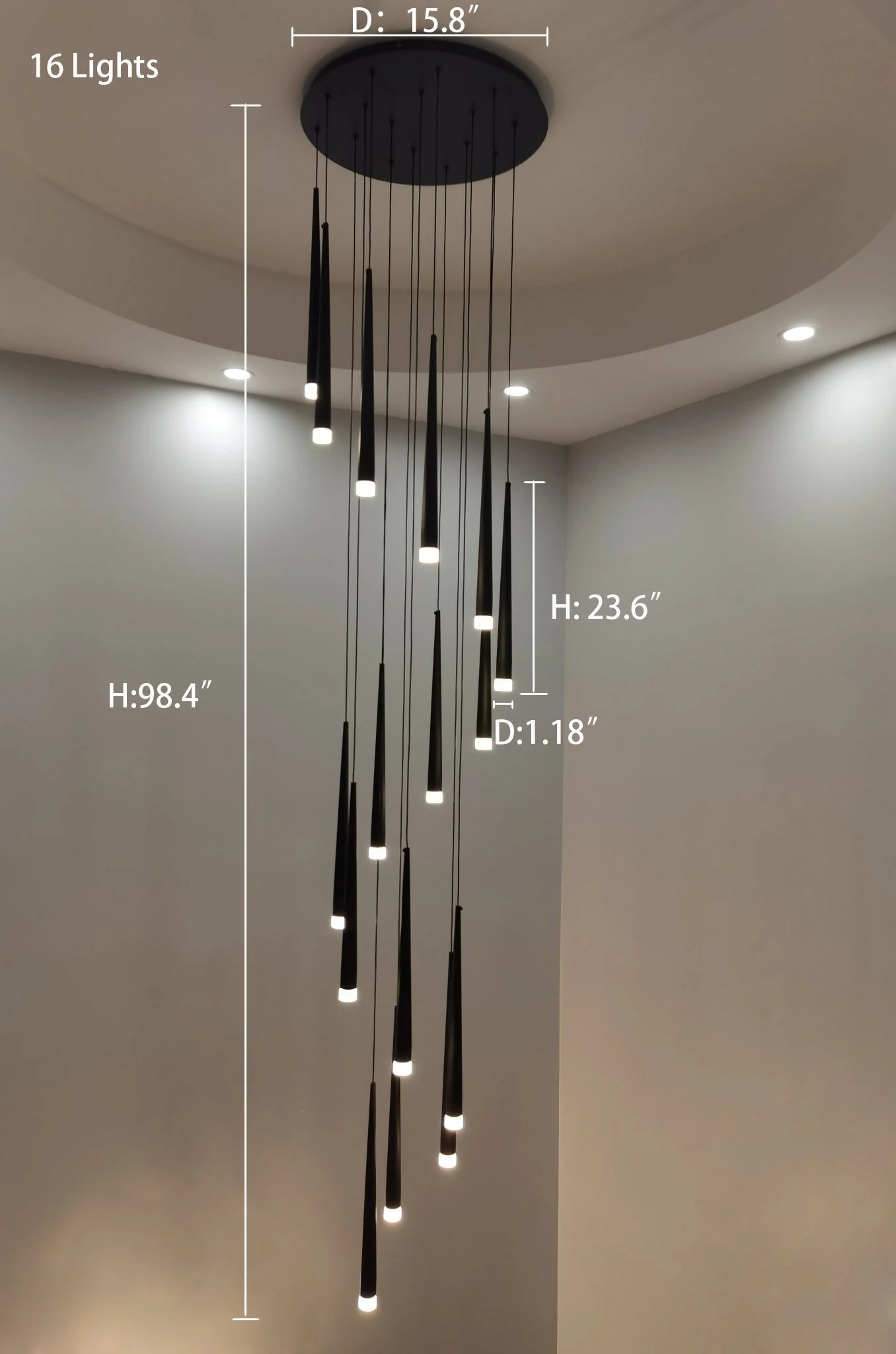 Minimalism Black Metal Ceiling Pendant Lighting Fixture For Staircase in Gold/ Black Finish - Image 24